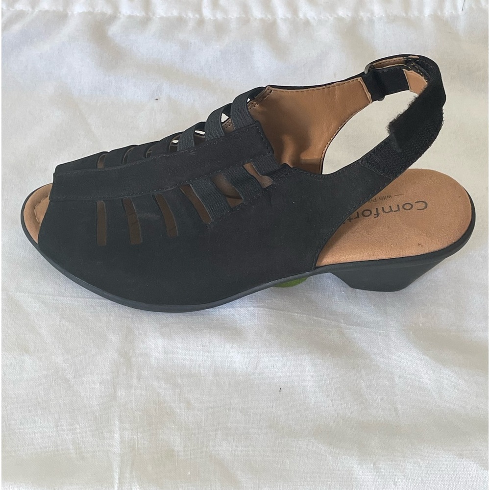 Comfortiva FAYE black nubuck open toe sandal size USA 8, Euro 39, new with box
